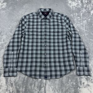 UNTUCKit Flannel Shirt Mens Size M Gray Blue Plaid Regular Fit Chest Pockets